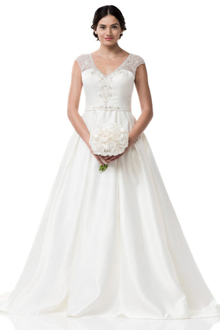 Wedding dress lace A-line ball gown CAP SLEEVE, V-NECK, A-LINE