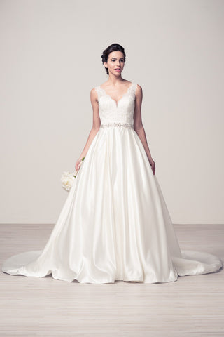 Wedding dress lace A-LINE SATIN CREPE, EMBROIDERY, BEADING, SEQUINS, CRYSTALS