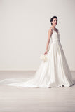 Wedding dress lace A-LINE SATIN CREPE, EMBROIDERY, BEADING, SEQUINS, CRYSTALS