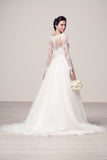 Wedding dress lace BATEAU NECK, LONG SLEEVE, A-LINE