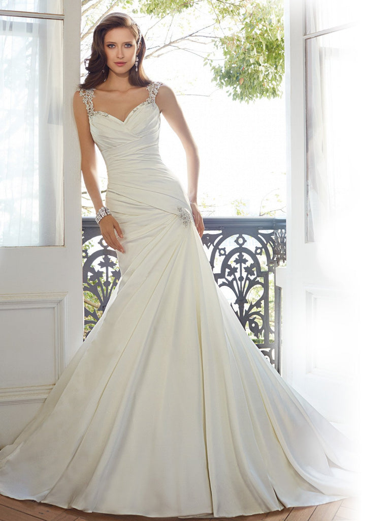 Sophia Tolli Wedding Dress satin lace mermaid trumpet with cap sleeves ball gown