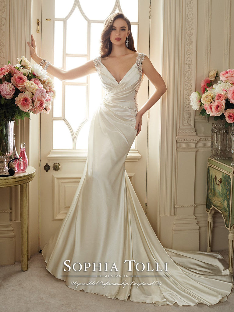 Sophia Tolli Wedding Dress satin lace mermaid trumpet ball gown