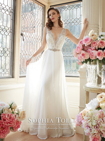 Sophia Tolli Sleeveless Chiffon Slim A-Line Wedding Gown