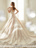 Sophia Tolli misty tulle with illusion slight cap sleeves and scattered beading wedding ball gown
