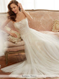 Sophia Tolli strapless tulle soft A-line with semi-sheer neckline wedding gown