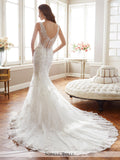 Sophia Tolli misty tulle over soft satin mermaid with illusion shoulder straps and deep V-neckline sleeveless  wedding gown