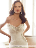 Sophia Tolli strapless asymmetrically draped misty tulle mermaid with a sweetheart neckline wedding gown
