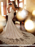 Sophia Tolli strapless misty tulle and Chantilly lace appliqué over sequin mermaid wedding gown