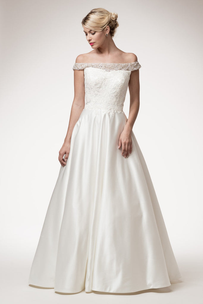Wedding dress BATEAU NECK, CAP SLEEVE, A-LINE