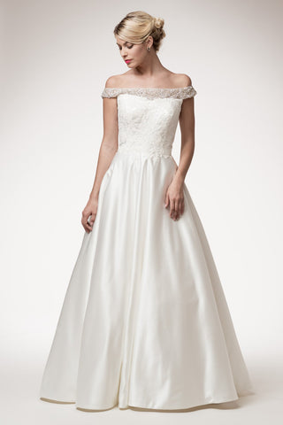 Wedding dress BATEAU NECK, CAP SLEEVE, A-LINE