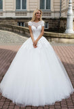 Lace tulle short sleeve rhinestone princess ball gown lace A-Line wedding dress