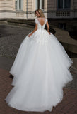 Lace tulle short sleeve rhinestone princess ball gown lace A-Line wedding dress