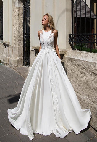 Lace satin princess ball gown lace A-Line wedding dress
