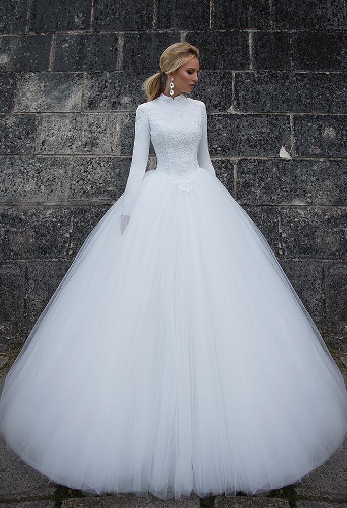 Lace tulle long sleeve princess ball gown lace A-Line wedding dress