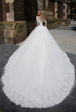 Lace tulle long sleeve ivory princess ball gown lace A-Line wedding dress