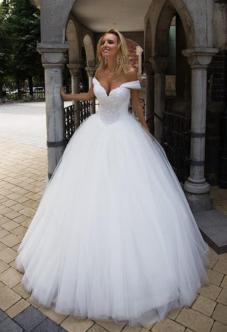 Lace tulle princess ball gown lace A-Line wedding dress