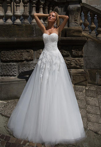 Lace tulle princess ball gown lace A-Line wedding dress