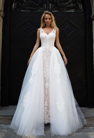 Lace tulle ball gown lace A-Line wedding dress