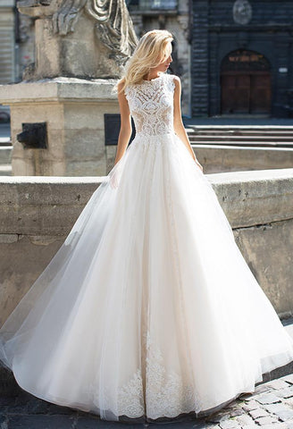 Lace white ivory princess ball gown lace A-Line wedding dress