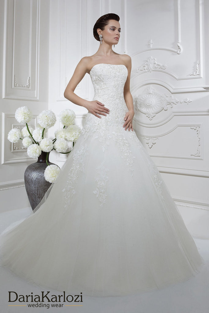 Lace wedding dress trumpet mermaid strapless pearl