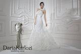 Ivory lace tulle wedding dress trumpet mermaid short sleeve