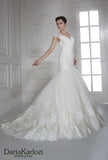 Ivory lace tulle wedding dress trumpet mermaid short sleeve