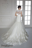 Ivory lace tulle wedding dress trumpet mermaid short sleeve