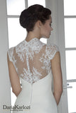 Ivory lace tulle wedding dress trumpet mermaid short sleeve