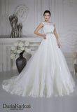 Ivory lace tulle wedding dress trumpet mermaid short sleeve