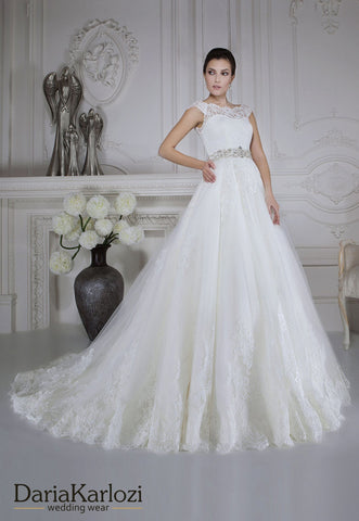 Ivory lace tulle wedding dress trumpet mermaid short sleeve