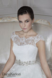 Ivory lace tulle wedding dress trumpet mermaid short sleeve