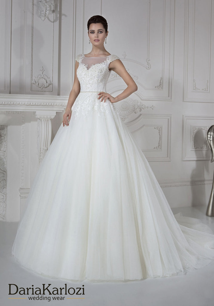 Ivory lace tulle rhinestones wedding dress ball A-line