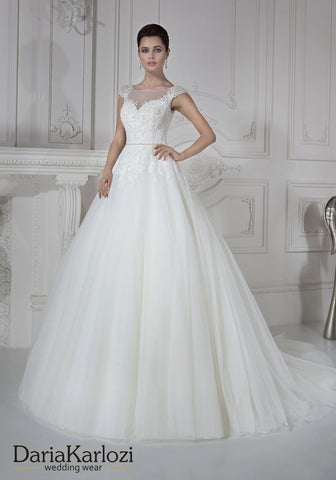 Ivory lace tulle rhinestones wedding dress ball A-line