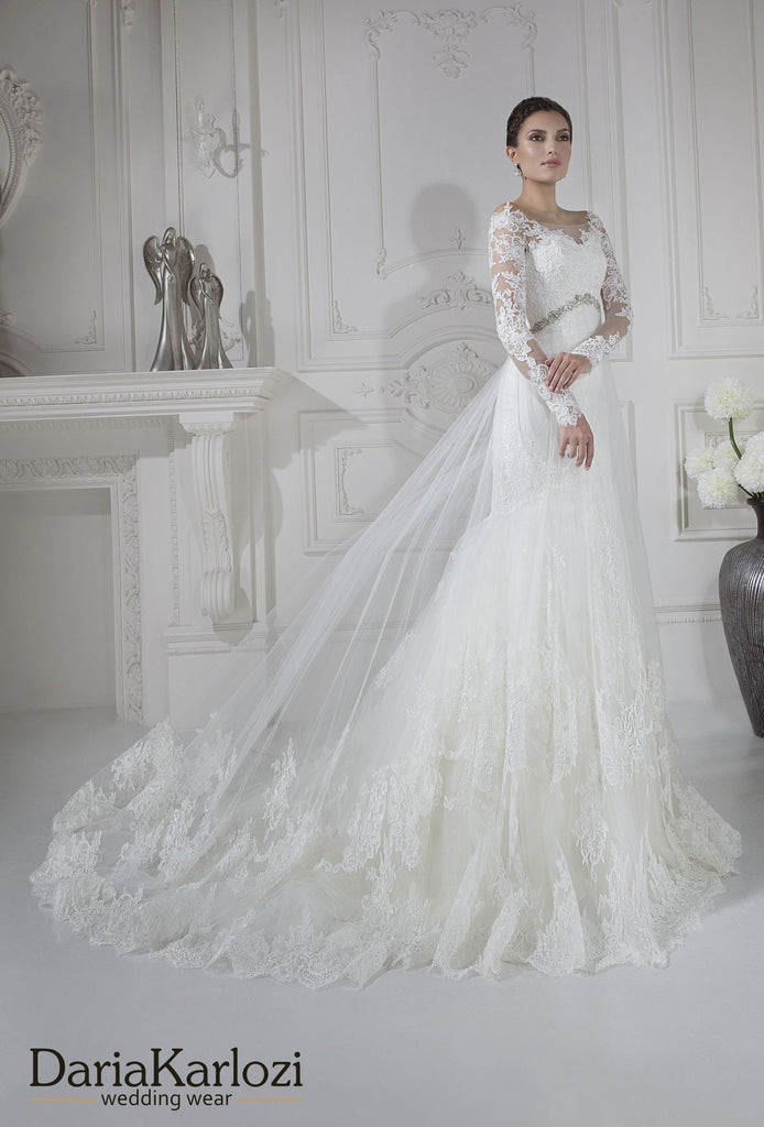 Ivory lace tulle rhinestones wedding dress ball A-line