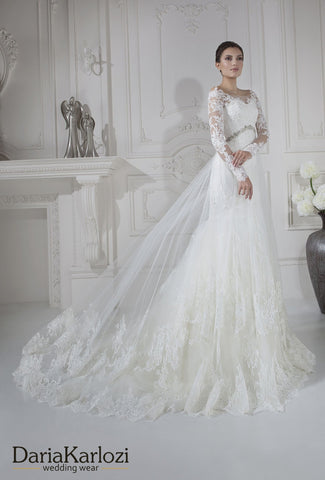 Ivory lace tulle rhinestones wedding dress ball A-line