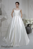 Ivory lace satin rhinestones wedding dress ball A-line