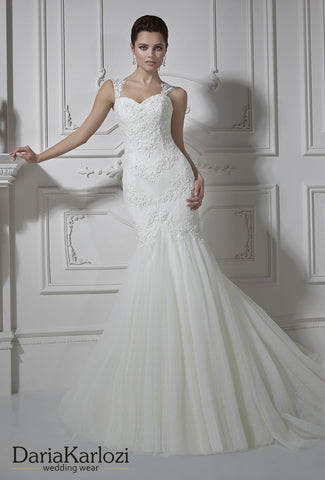 Ivory lace satin rhinestones wedding dress ball mermaid trumpet