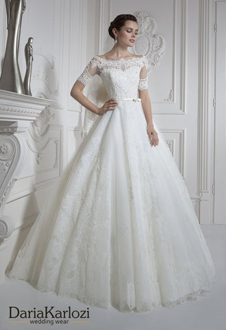 Ivory lace rhinestones wedding dress ball A-line