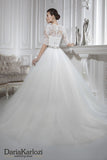 Ivory lace tulle rhinestones wedding dress ball A-line