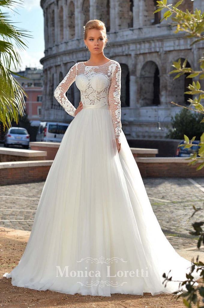 Lace long sleeve a-line ball Gown Wedding Dress