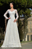 Lace long sleeve a-line ball Gown Wedding Dress
