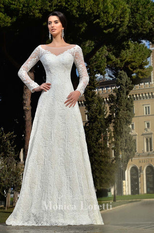 Lace long sleeve a-line ball Gown Wedding Dress