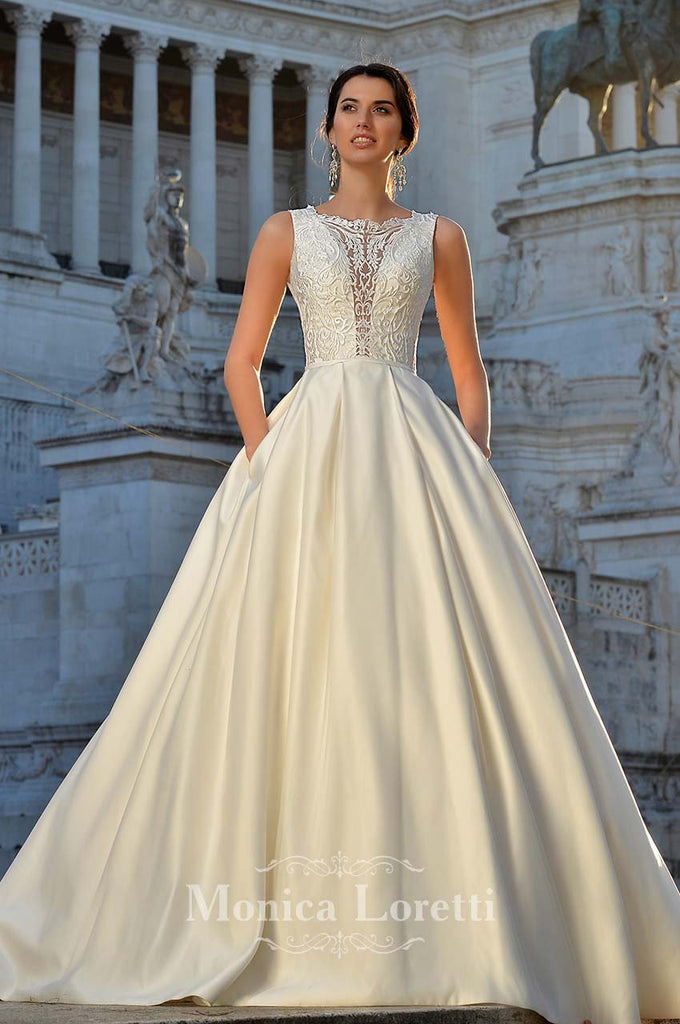 Lace Satin A-line ball Gown Wedding Dress