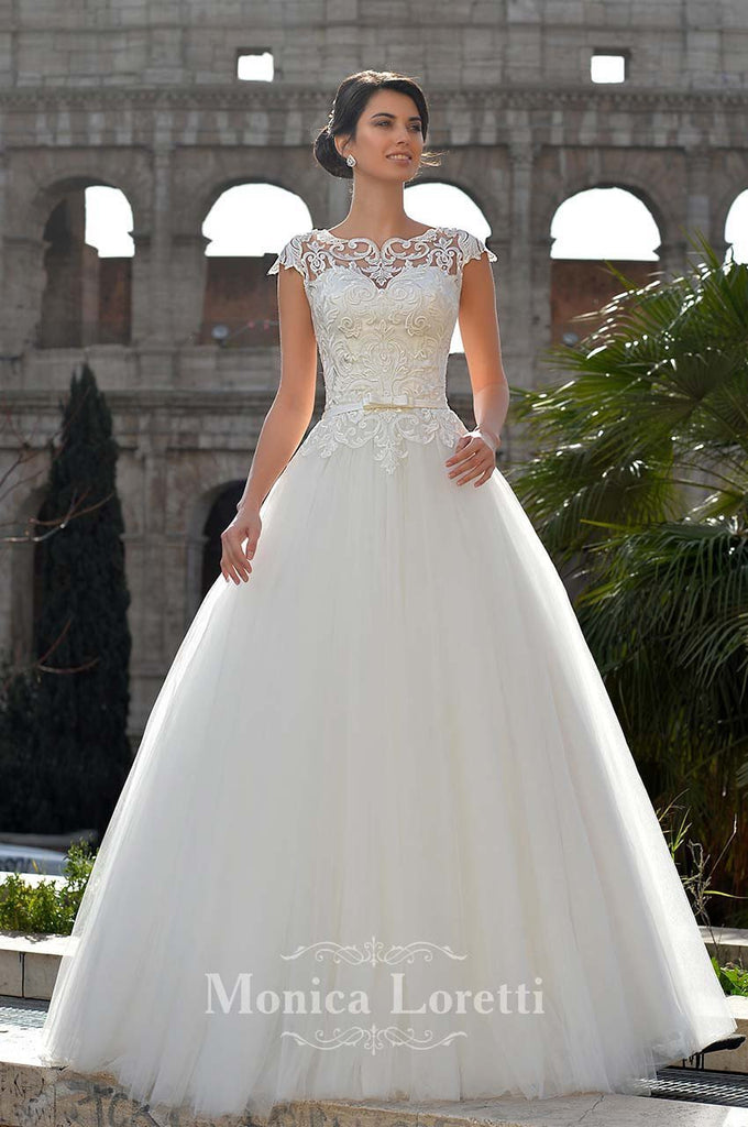Lace long sleeve a-line ball Gown Wedding Dress