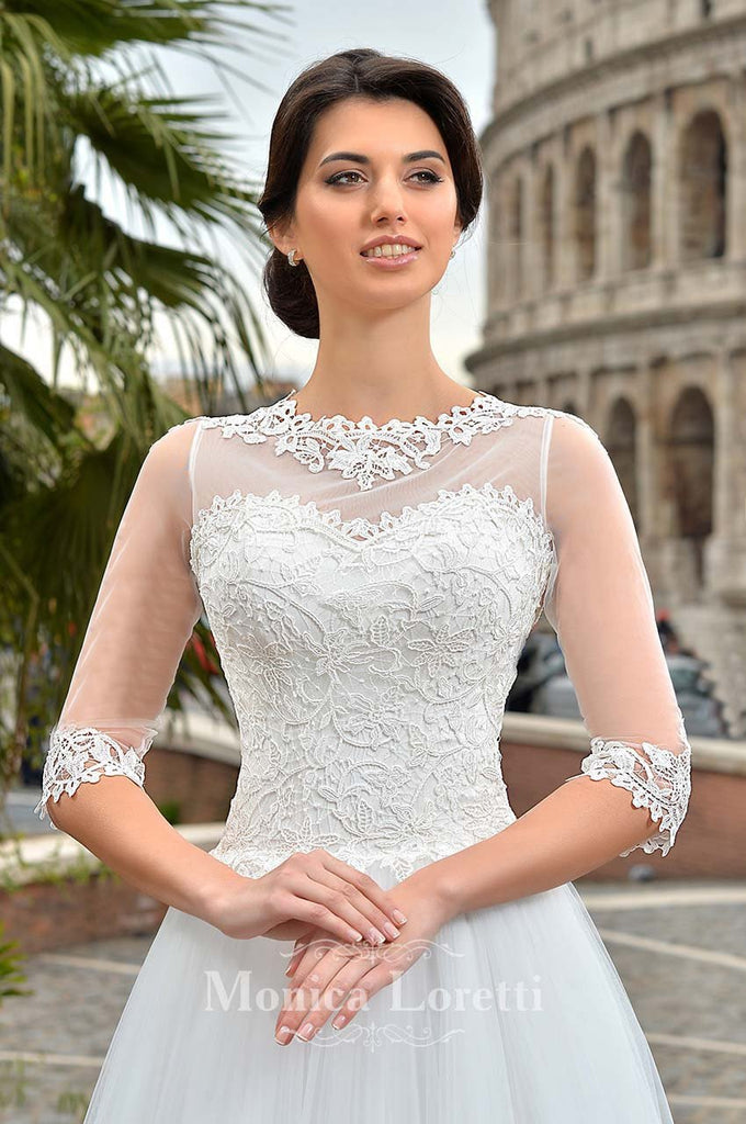 Lace sleeve a-line ball Gown Wedding Dress