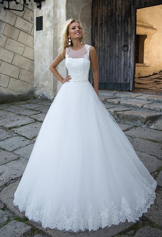 Lace white ivory princess ball gown lace A-Line wedding dress