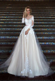 Lace tulle long sleeve princess ball gown lace A-Line wedding dress