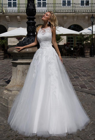 Lace tulle princess ball gown lace A-Line wedding dress