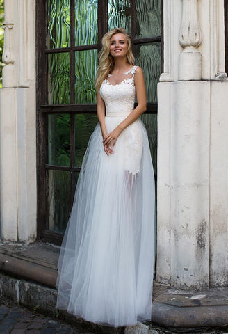 Lace sleeve princess ball gown lace A-Line wedding dress
