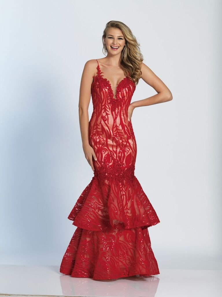 Prom lace satin mermaid trumpet long dress